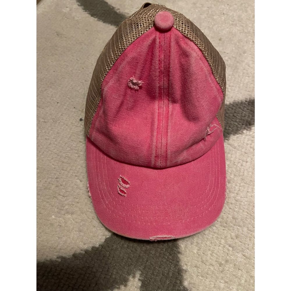 Kids C.C. Brand ponytail pink distressed hat